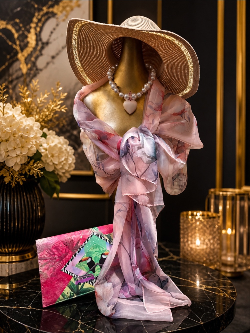 🆕😍Soft.Blush Pink Chiffon Water Colur Floral Spring Scarf/Wrap